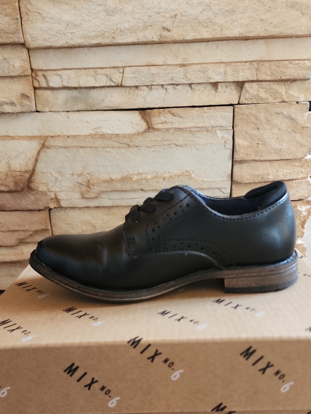 Mix No. 6 Boys Black Leather Lace-Up Oxfords Sz 9U - Picture 3 of 6